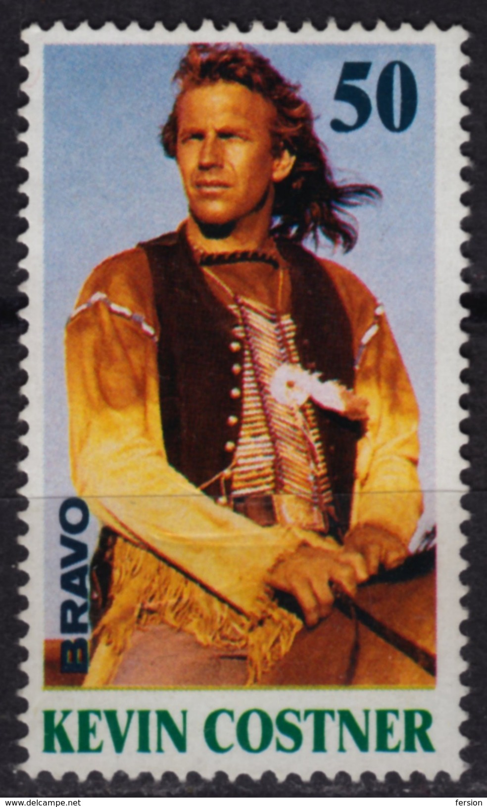 Kevin Costner / Horse Indian ACTOR USA Hollywood BRAVO Germany LABEL CINDERELLA VIGNETTE - Indiens D'Amérique