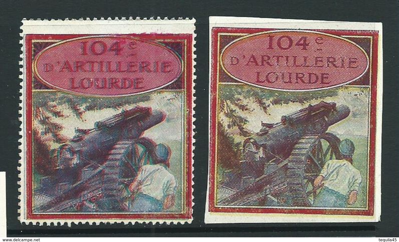 FRANCE VIGNETTE DELANDRE Rare : 104 ème Artillerie Lourde WWI WW1 Guerre Cinderella 1914 1918 Poster Stamp - Vignettes Militaires