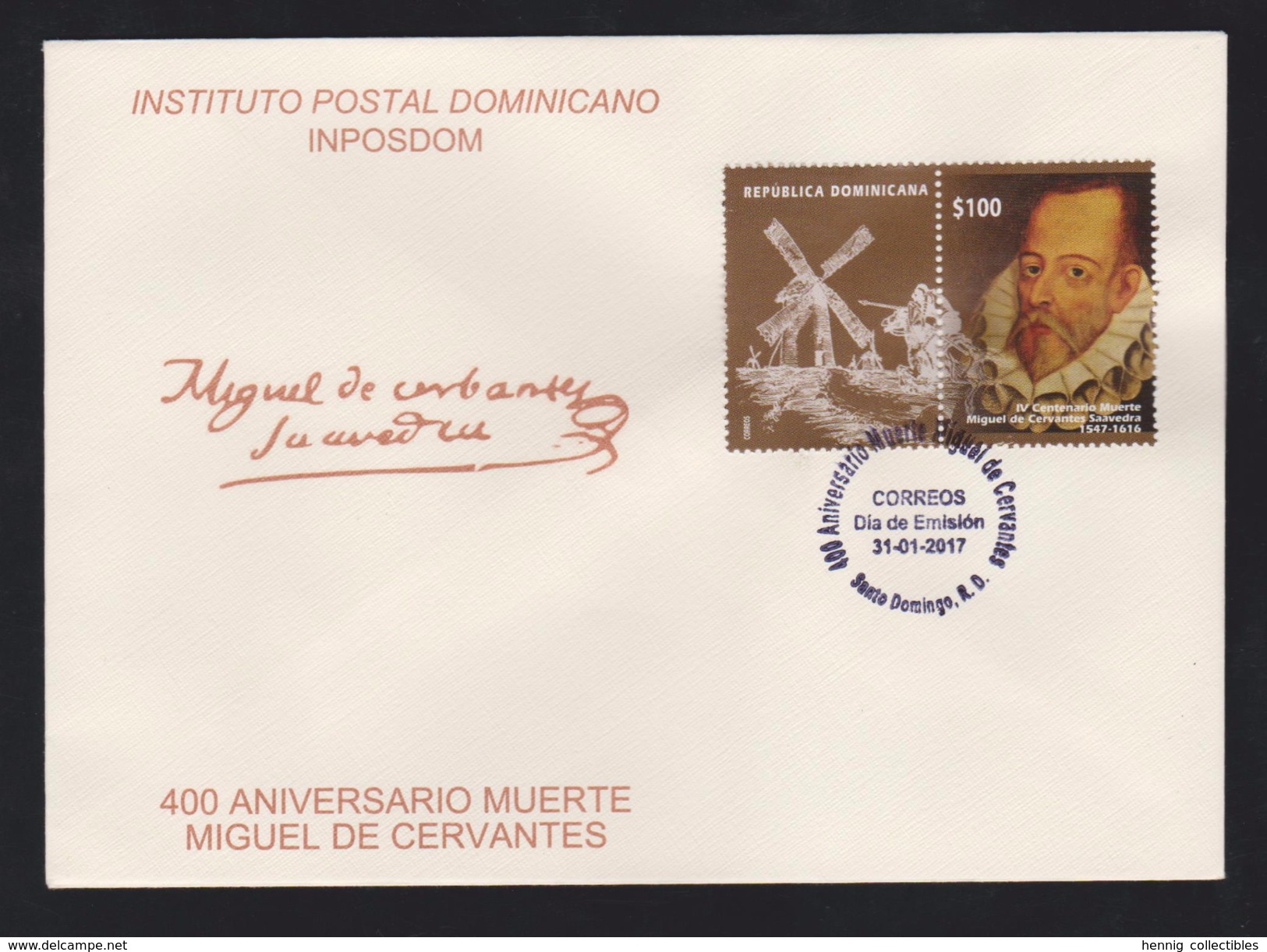 DOMINICAN REP. 2017 - IV Centenario Muerte Miguel De Cervantes FDC - Repubblica Domenicana