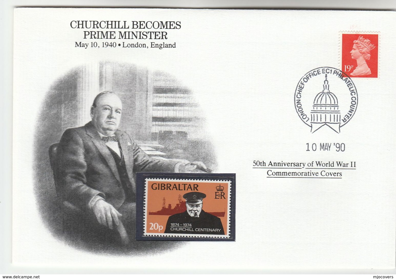 1990 GB Special COVER Anniv WINSTON CHURCHILL BECOMES WWII PRIME MINISTER Event Stamps - WW2