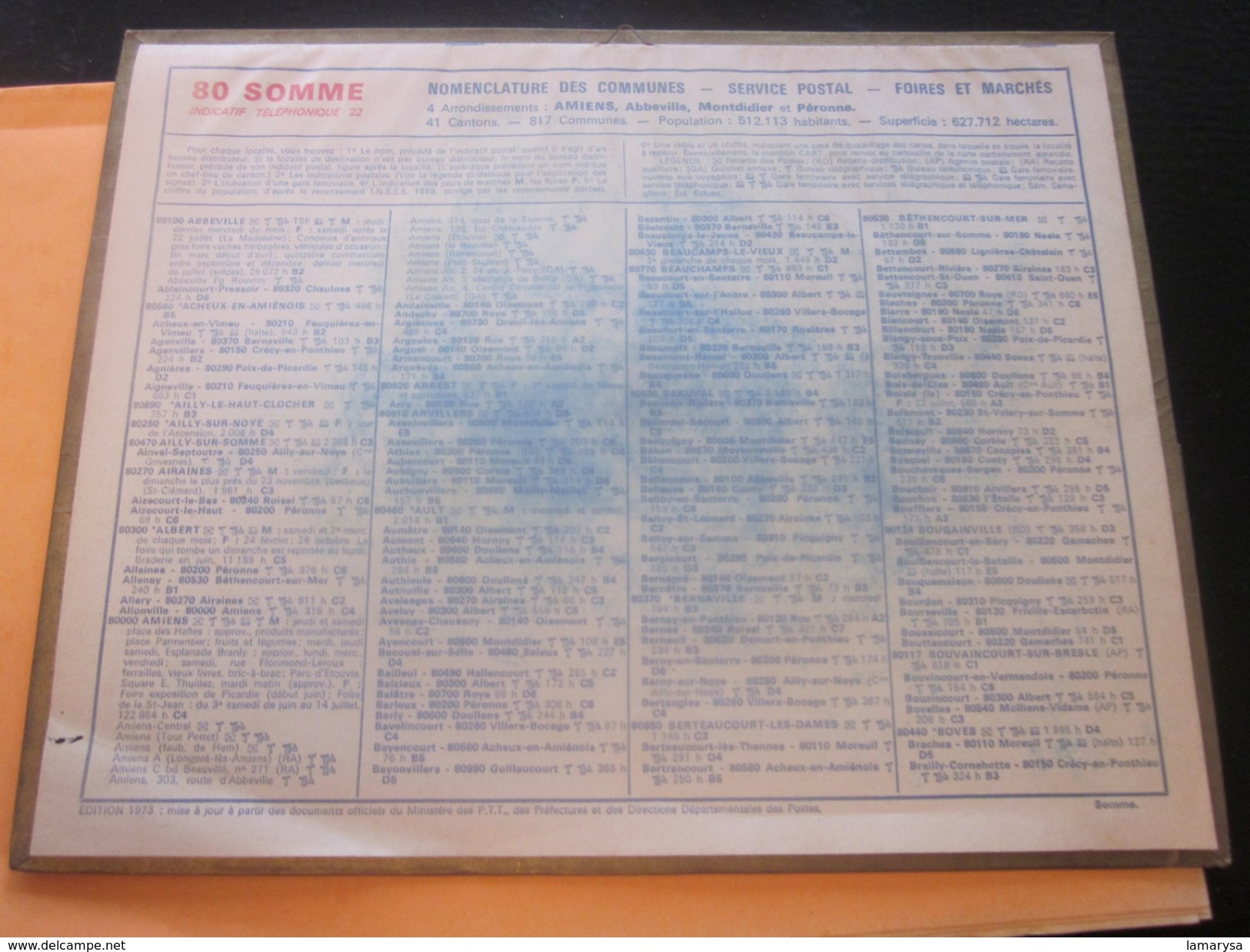 1973 Département de La Somme Calendrier ALMANACH PTT COROT Le Pont de MANTES Musée du LOUVRE PARIS  Grand format:1971-80