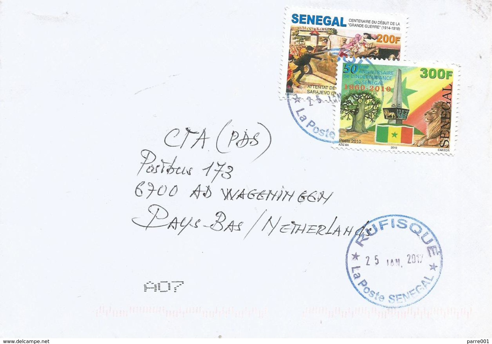 Senegal 2017 Rufisque Independence WWI Great War Cover - Senegal (1960-...)