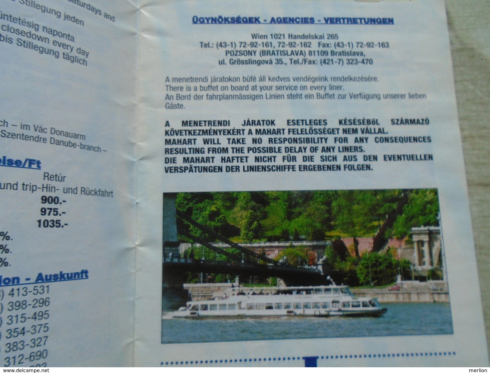 PR128.2 Hungary MAHART  Timetable  1999- Ship Ferry -Duna Donau  Danube River -Cruises Europe - Europe
