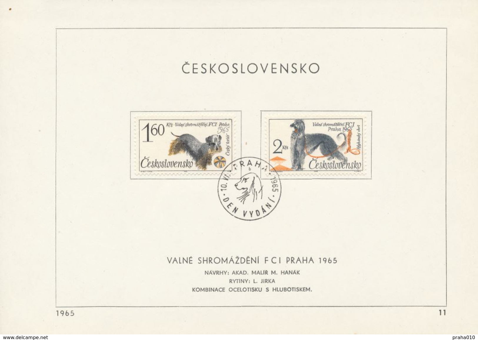 Czechoslovakia / First Day Sheet (1965/11) Praha (a): FCI General Assembly Prague 1965 (painter: M. Hanak) - Andere & Zonder Classificatie