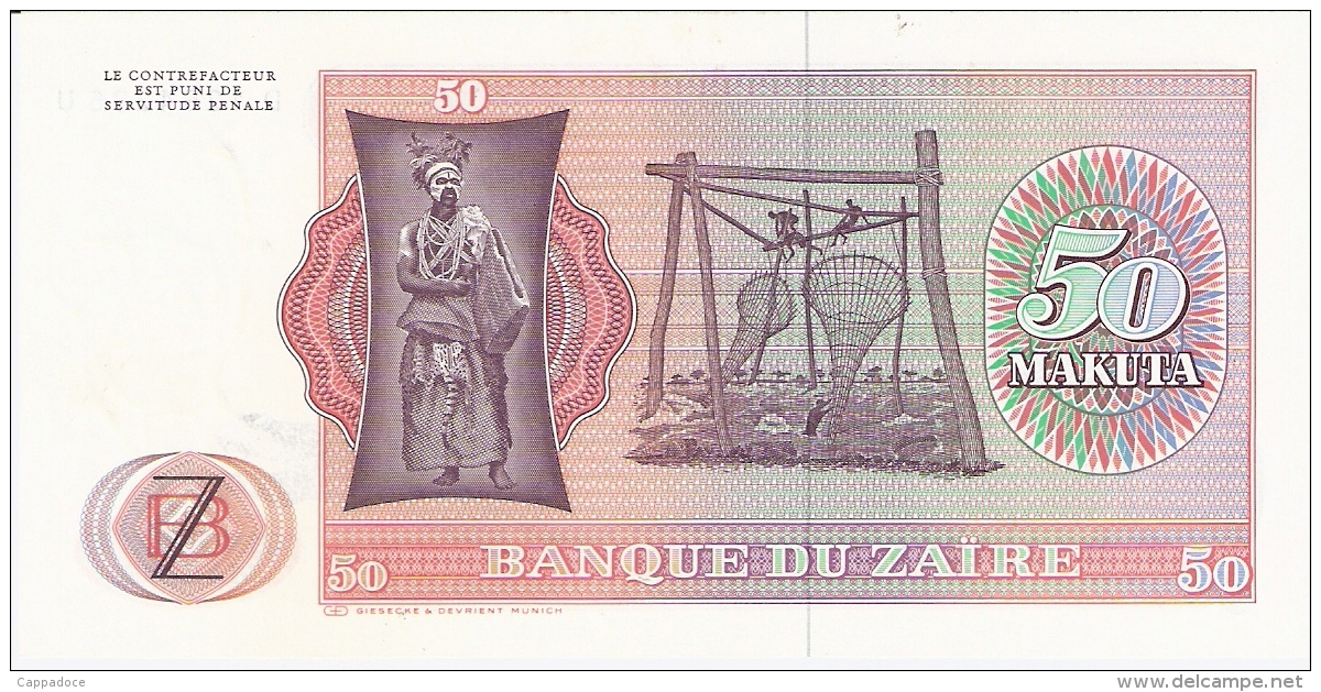 ZAIRE   50 Makuta   24/11/1979  Sign.5   G&D   P. 17a   UNC - Zaïre