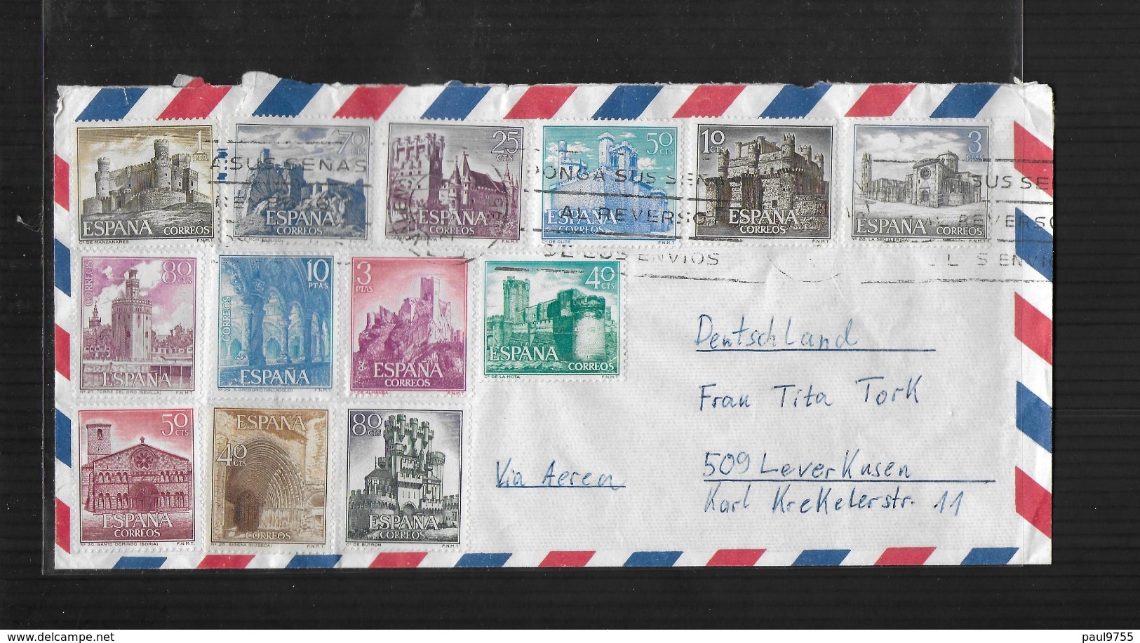 ESPAGNE 1966 LETTRE DE VALENCIA A LEVERKUSEN Mi 1627-1634 + 1636-1640 - Lettres & Documents