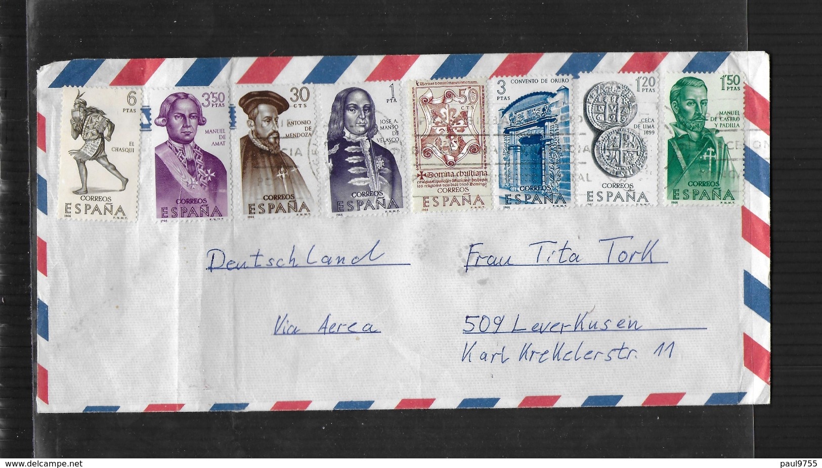 ESPAGNE 1966 LETTRE DE VALENCIA A LEVERKUSEN Mi 1645-1652 - Lettres & Documents