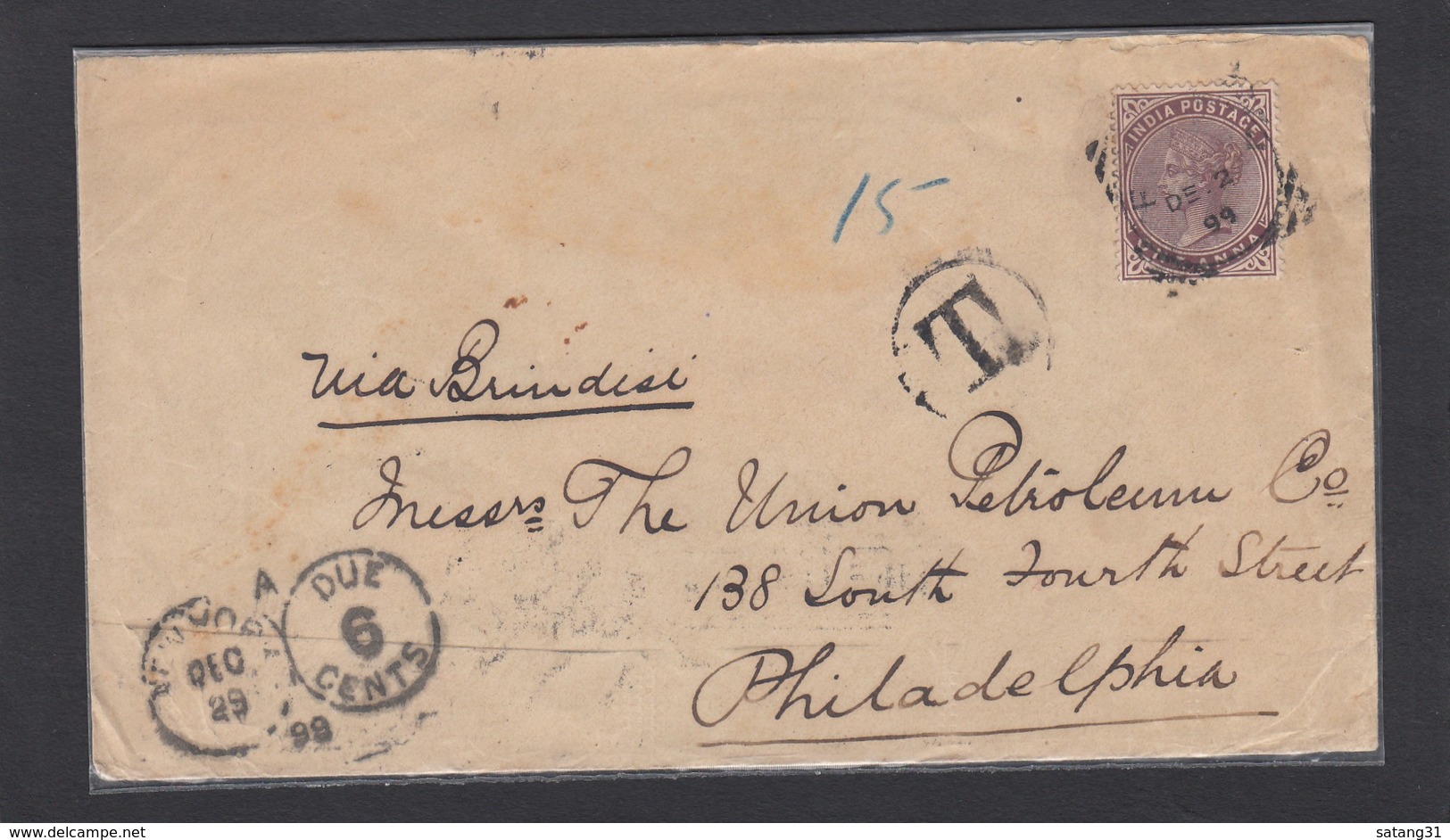 M.M. BOTTLEWALLA AND CO,BOMBAY.LETTER TO THE UNION PETROLEUM CO,PHILADELPHIA.POSTAGE DUE 6 CENTS. - 1882-1901 Imperium