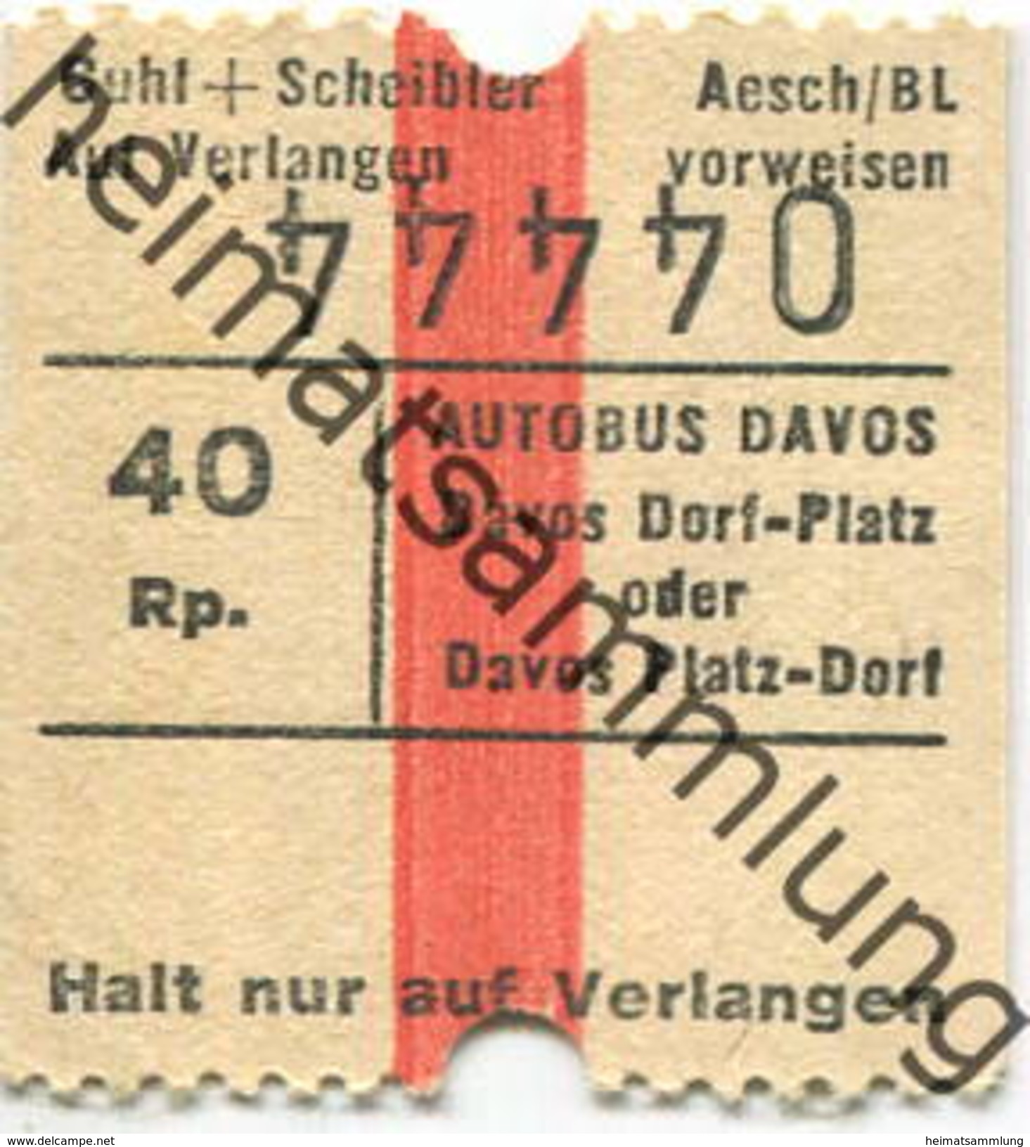 Schweiz - Davos - Autobus Davos Dorf-Platz Oder Davos Platz-Dorf - Fahrschein 40Rp. - Europe