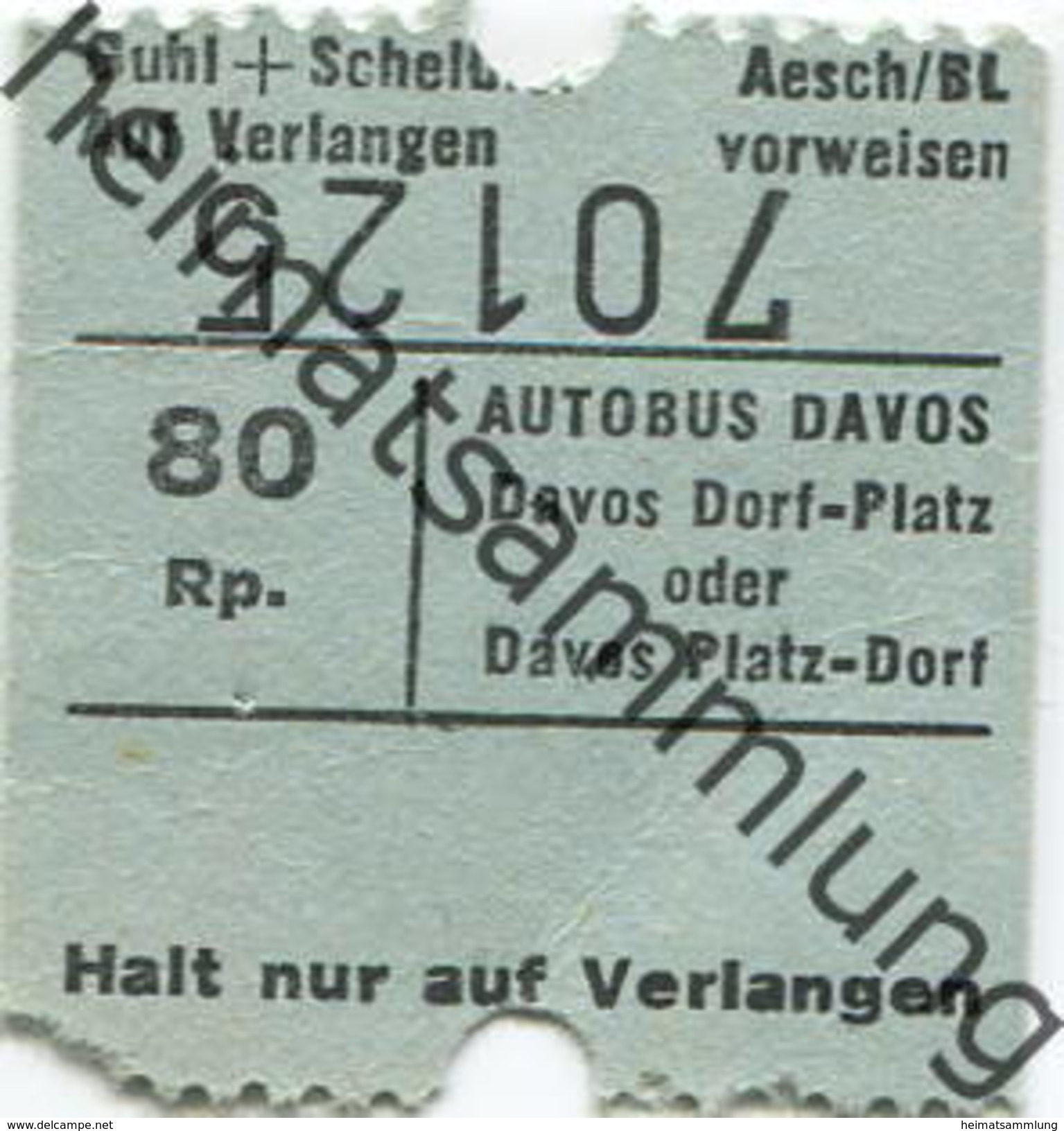 Schweiz - Davos - Autobus Davos Dorf-Platz Oder Davos Platz-Dorf - Fahrschein 80Rp. - Europe