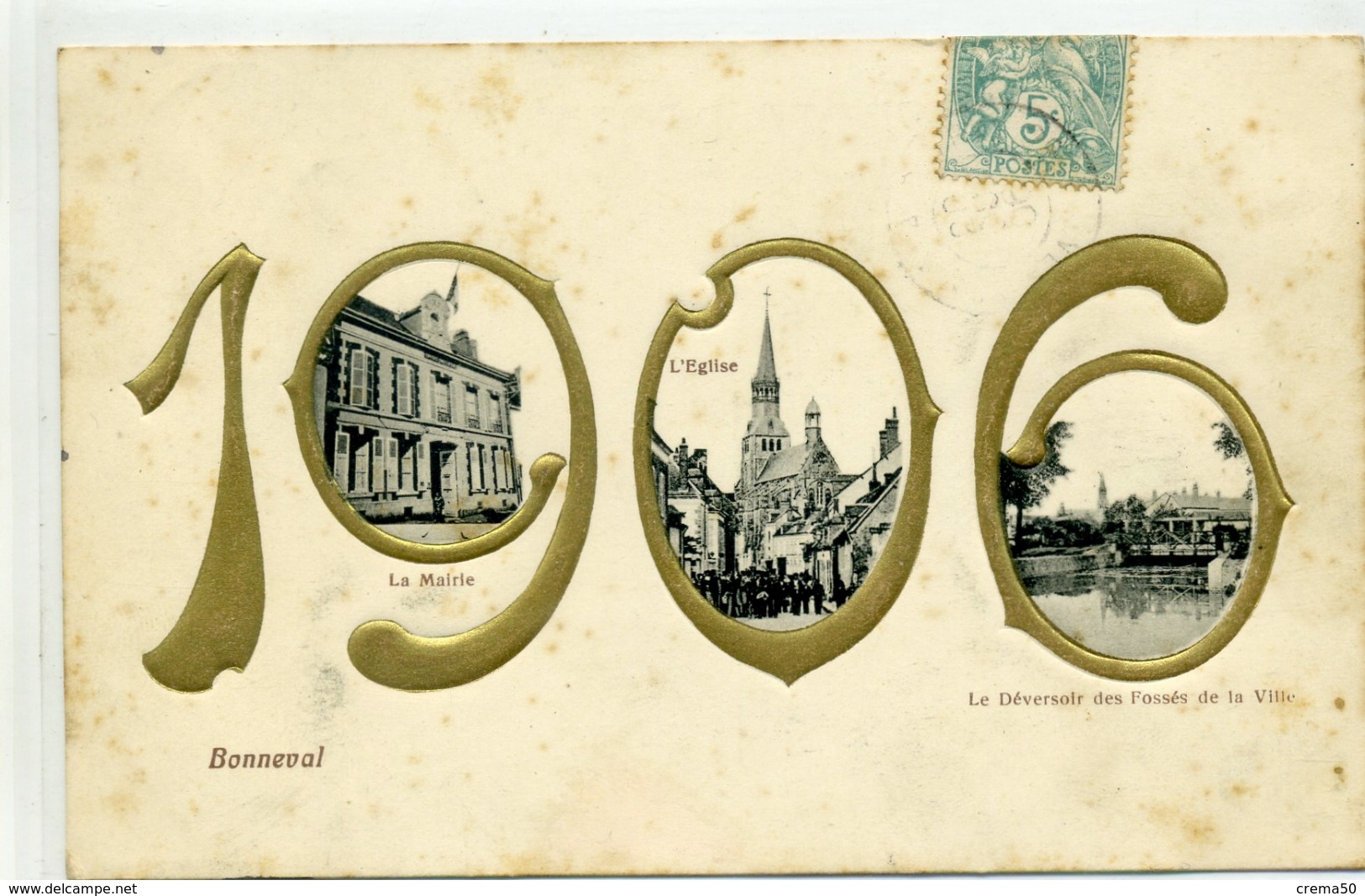 28 - BONNEVAL - Année 1906 , Mairie, église, Déversoir Des Fossés - Bonneval