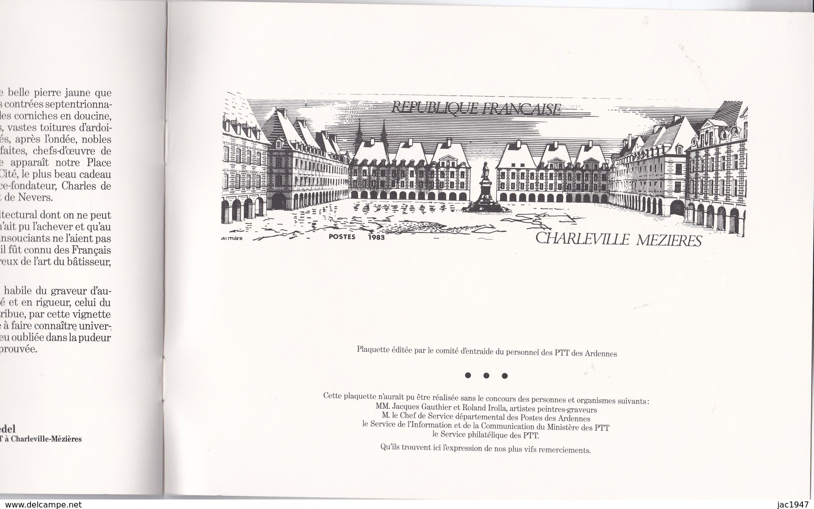 Plaquette 12 Pages Charleville (08) N° 704 Vente Anticipée Timbre "Place Ducale" De 1983. Dessins R.Irolla (couverture ) - Other & Unclassified