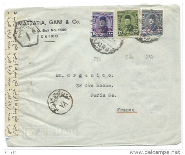 ENVELOPPE LE CAIRE EGYPTE  . CENSURE POUR PARIS FRANCE - 1915-1921 Protectorat Britannique