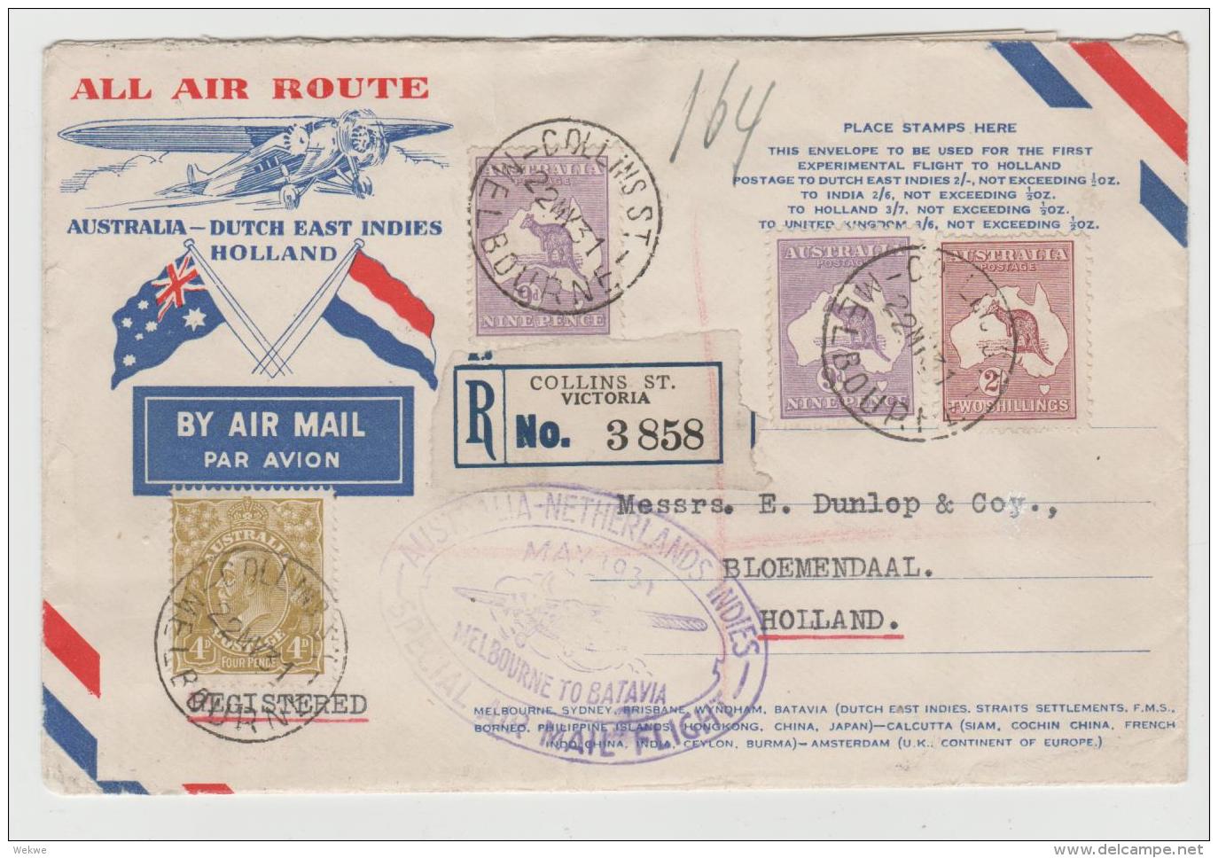 Aus348 / Australien -  Rückflug Via Batavia Nach Holland 22.5.31 Mit Schreiben Des Holl. Konsulats Als Inhalt - Cartas & Documentos