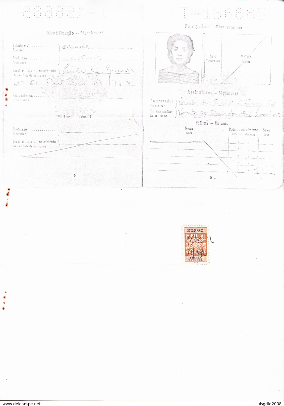 FISCAL / REVENUE - Estampilha Fiscal 30$00, Série 1940. In Document // 2 Images - Lettres & Documents