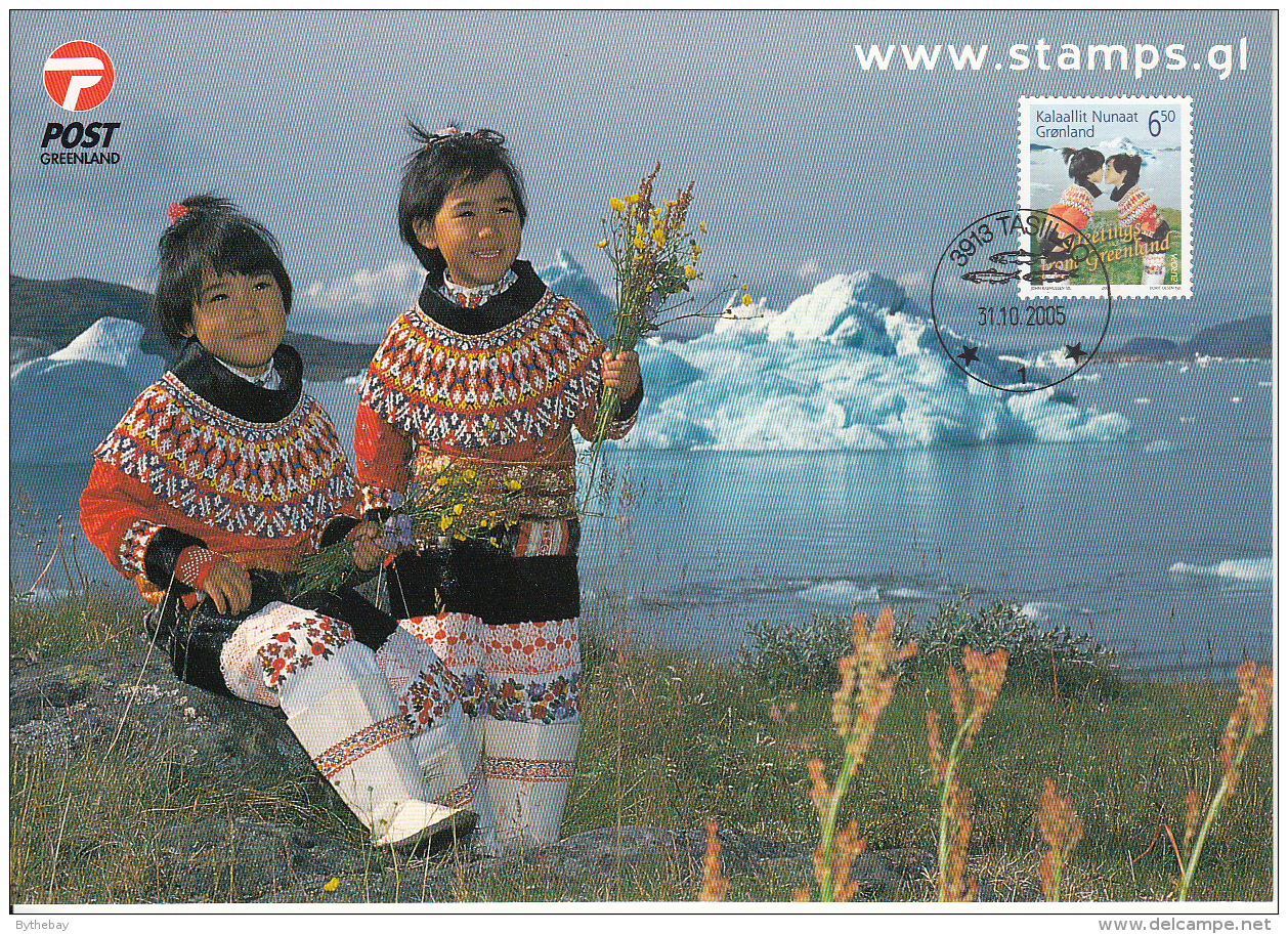 Greenland Postcard 2 Native Children Holding Flowers - Groenland
