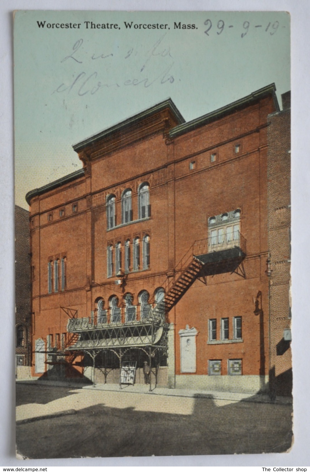 CARTOLINA  " WORCESTER THEATRE - WORCESTER, MASSACHUSETTS " VIAGGIATA 1919 - Worcester