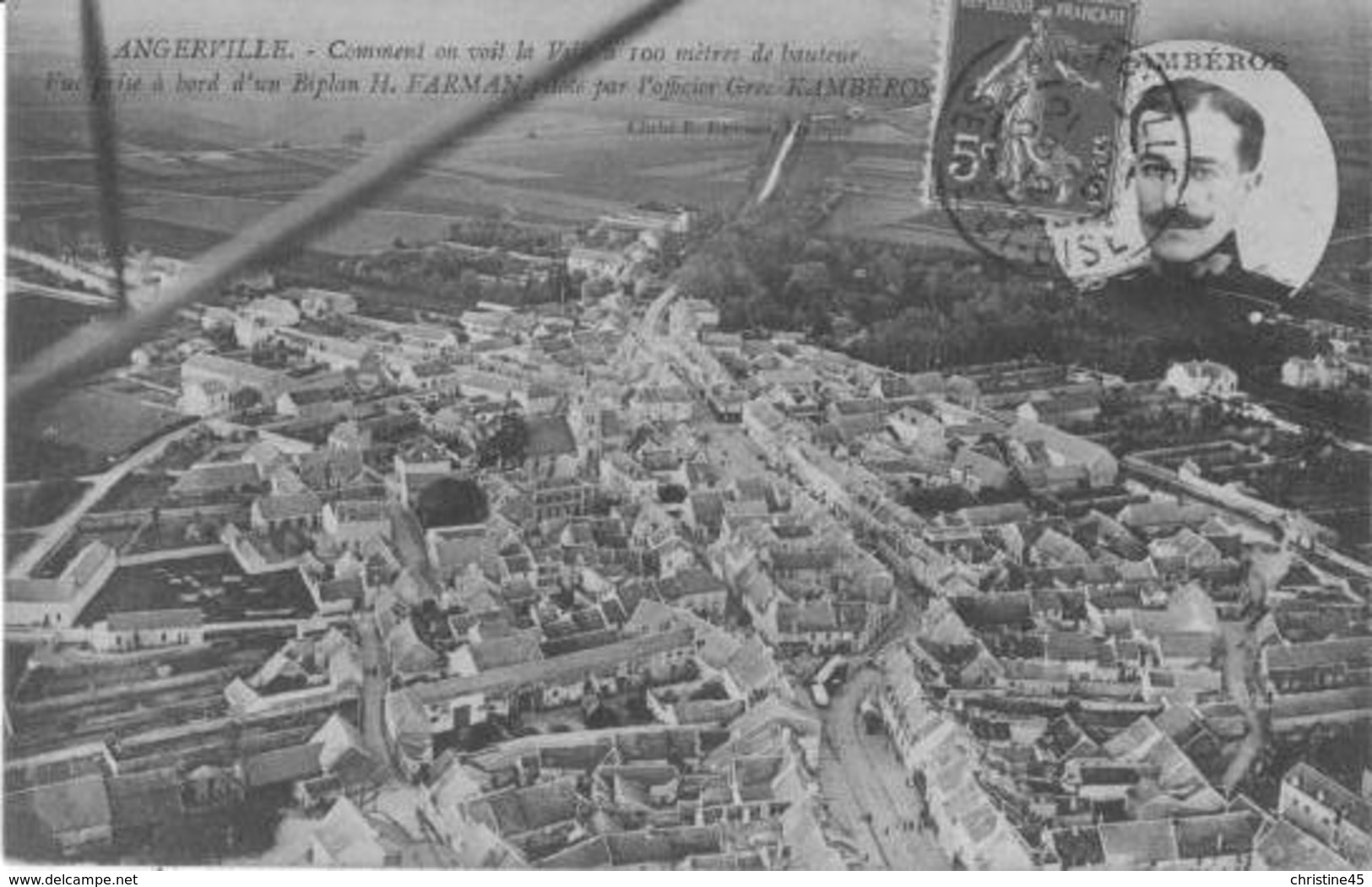 ANGERVILLE  VUE  A BORD D ' UN BIPLAN H. FARMAN  PAR L' OFFICIER GREC KAMBEROS - Angerville