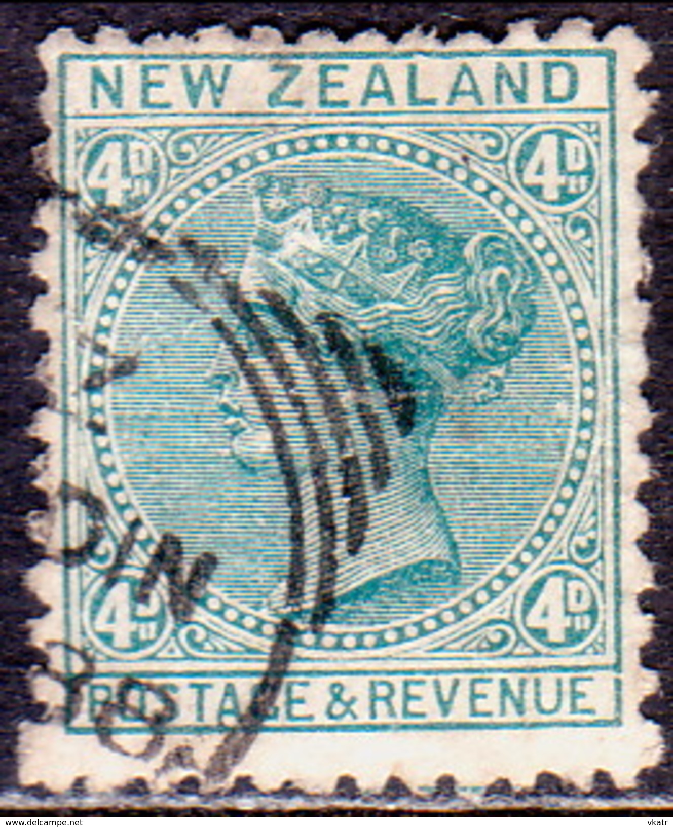 NEW ZEALAND 1897 SG 241a 4d Used Perf. 11 Bluish Green - Used Stamps