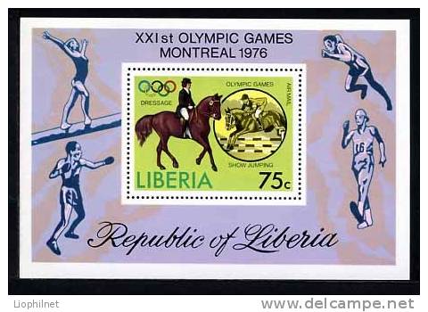 LIBERIA 1976, DRESSAGE, CAVALIERS, CHEVAUX, 1 Bloc, Neuf. R162 - Ete 1976: Montréal