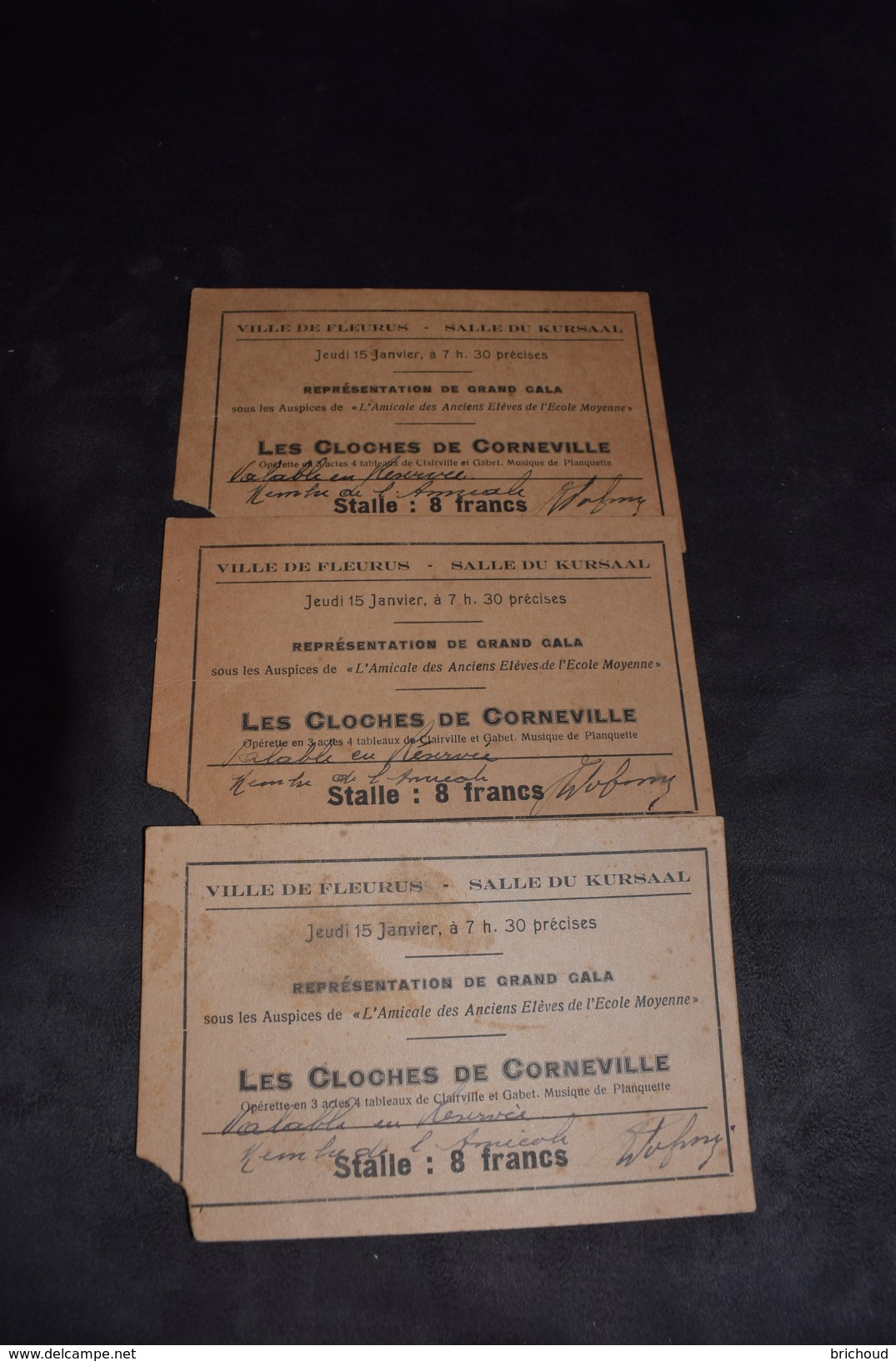 3 Tickets Représentation De Grand Gala Salle Du Kursaal Fleurus 1925 - Tickets D'entrée