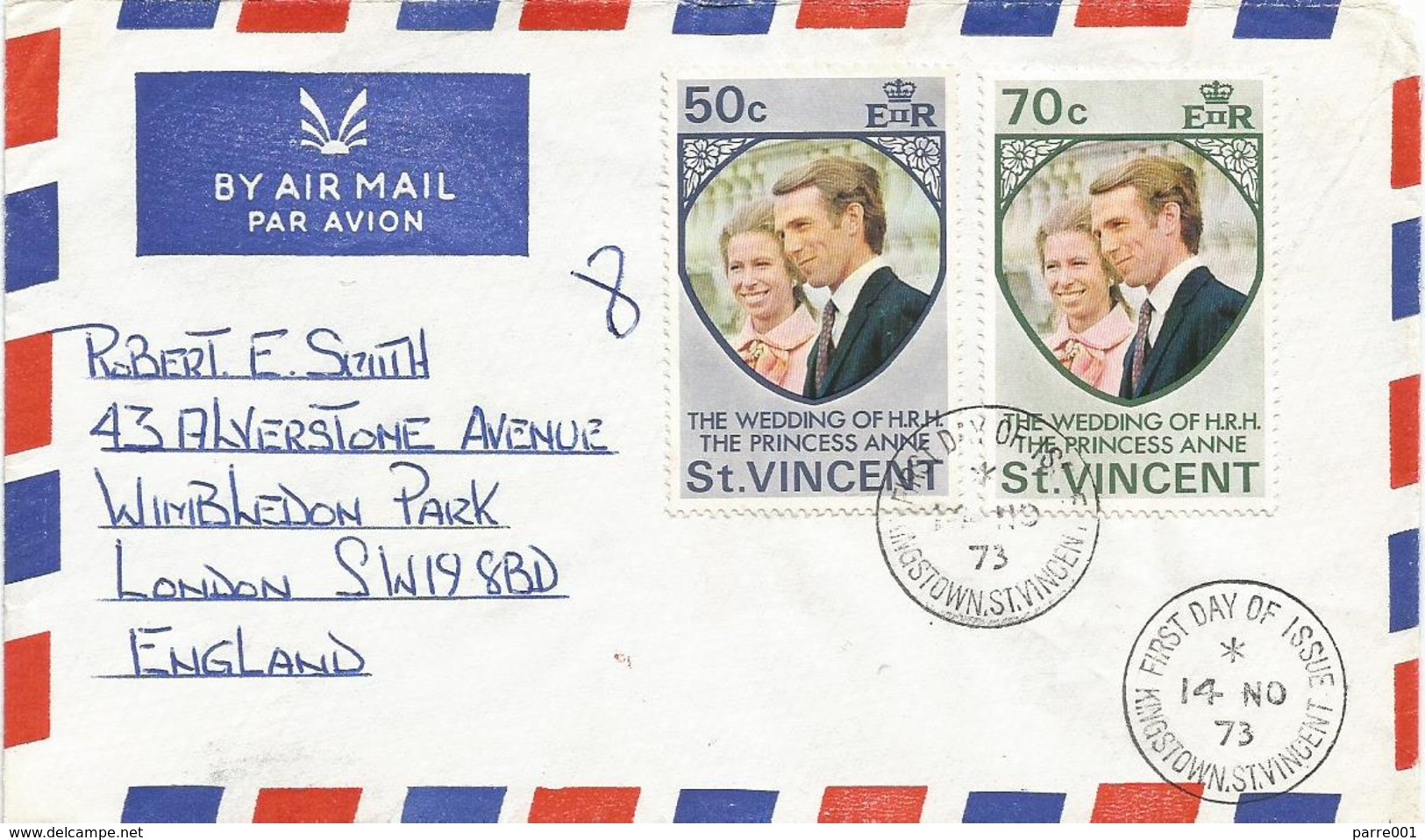 St Vincent 1973 Kingstown Royal Wedding Princess Ann FDC Cover - St.Vincent (1979-...)