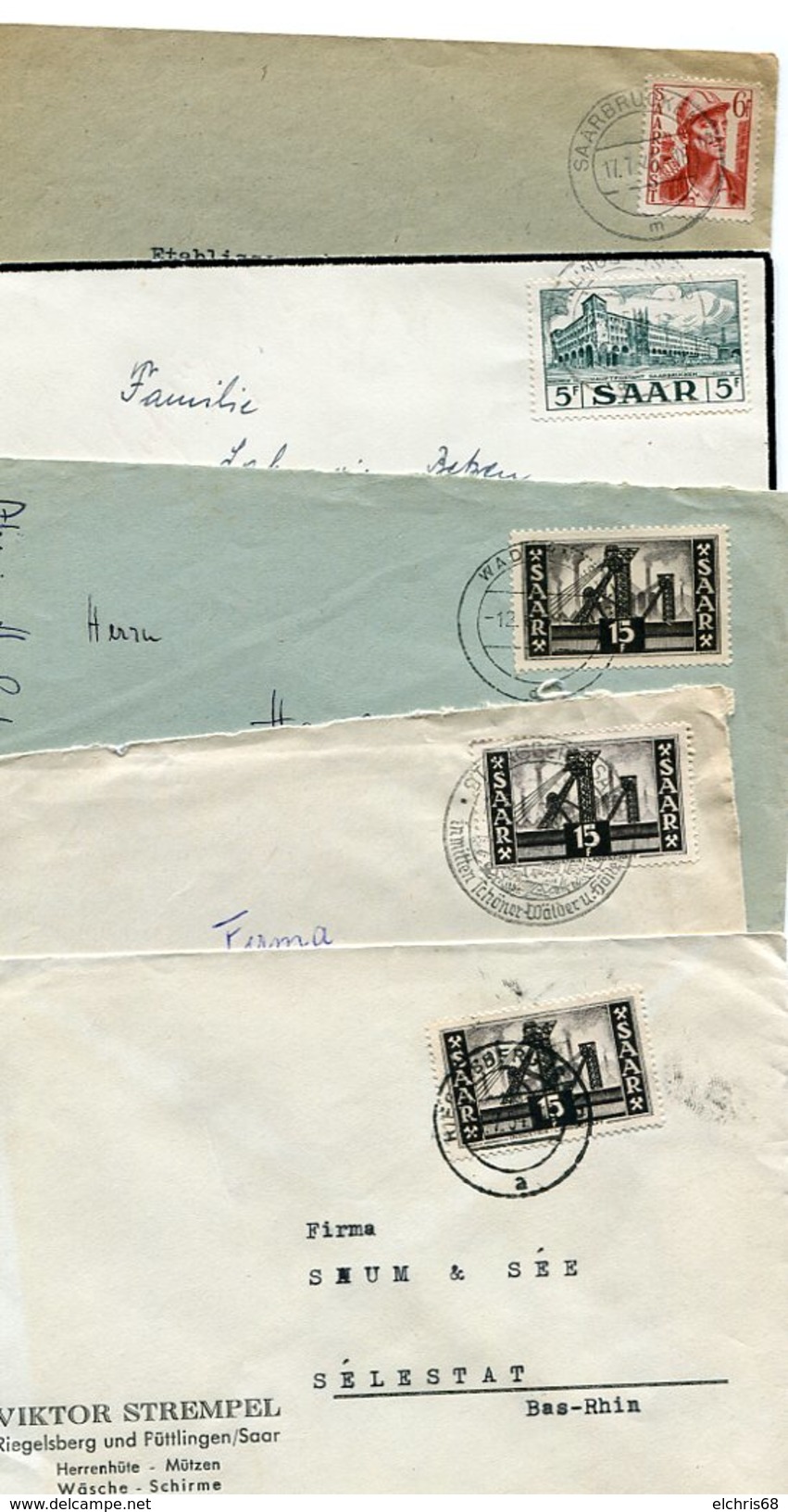 VR 529  Sarre Saar Lot De 5 Lettres Avec Cachet D'oblitération Différents - Autres & Non Classés