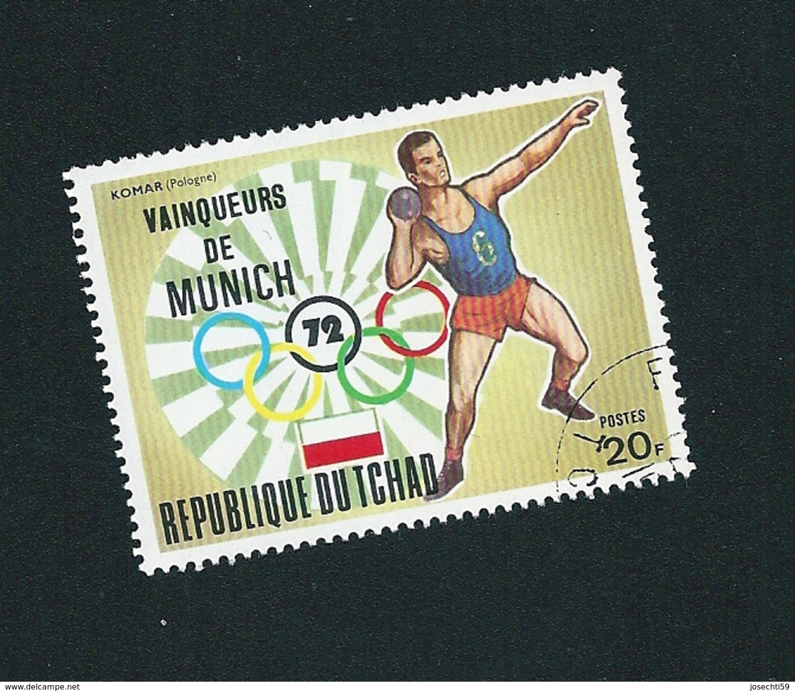 N° 279 PA279 Jeux Olympiques (20) Lancer De Poids    Jeux Olympiques De Munich  Timbre Tchad (1972) Oblitéré - Chad (1960-...)