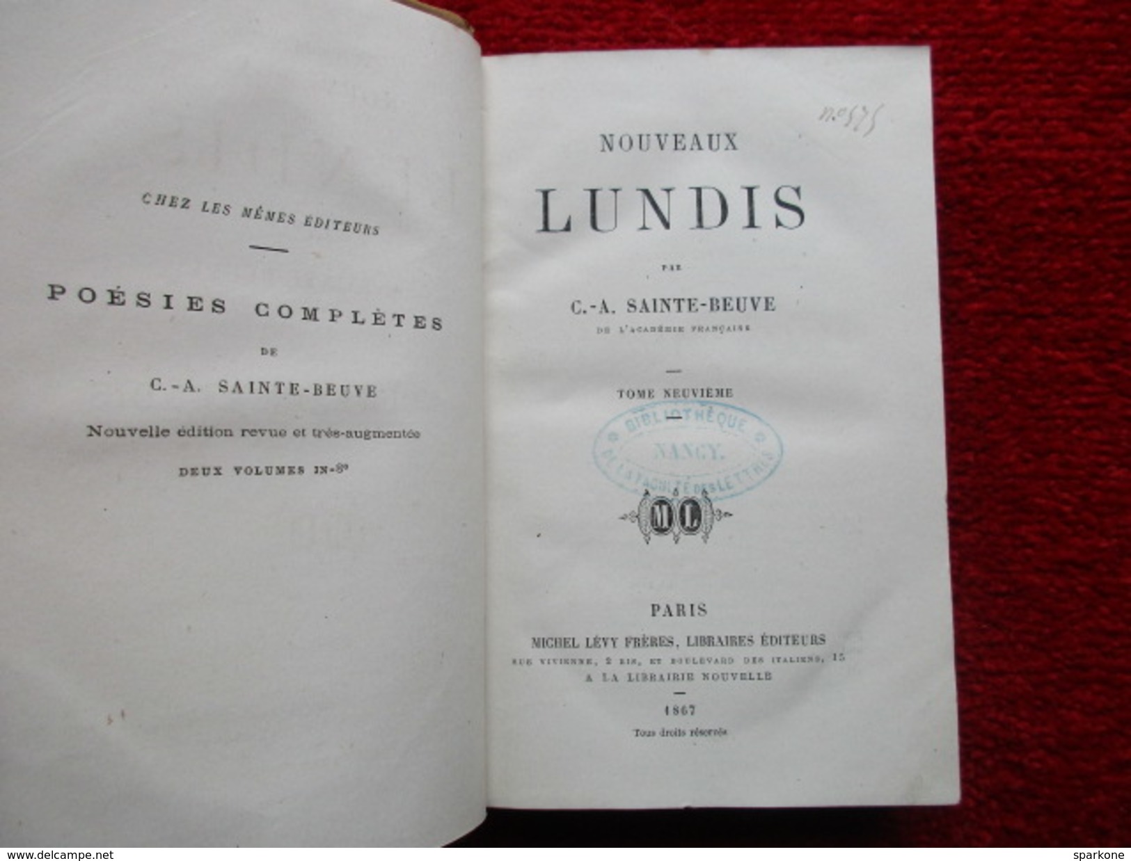 Nouveaux Lundis "Tome 9" (Par C.-A. Sainte-Beuve) éditions Michel Lévy Frères De 1867 - 1801-1900