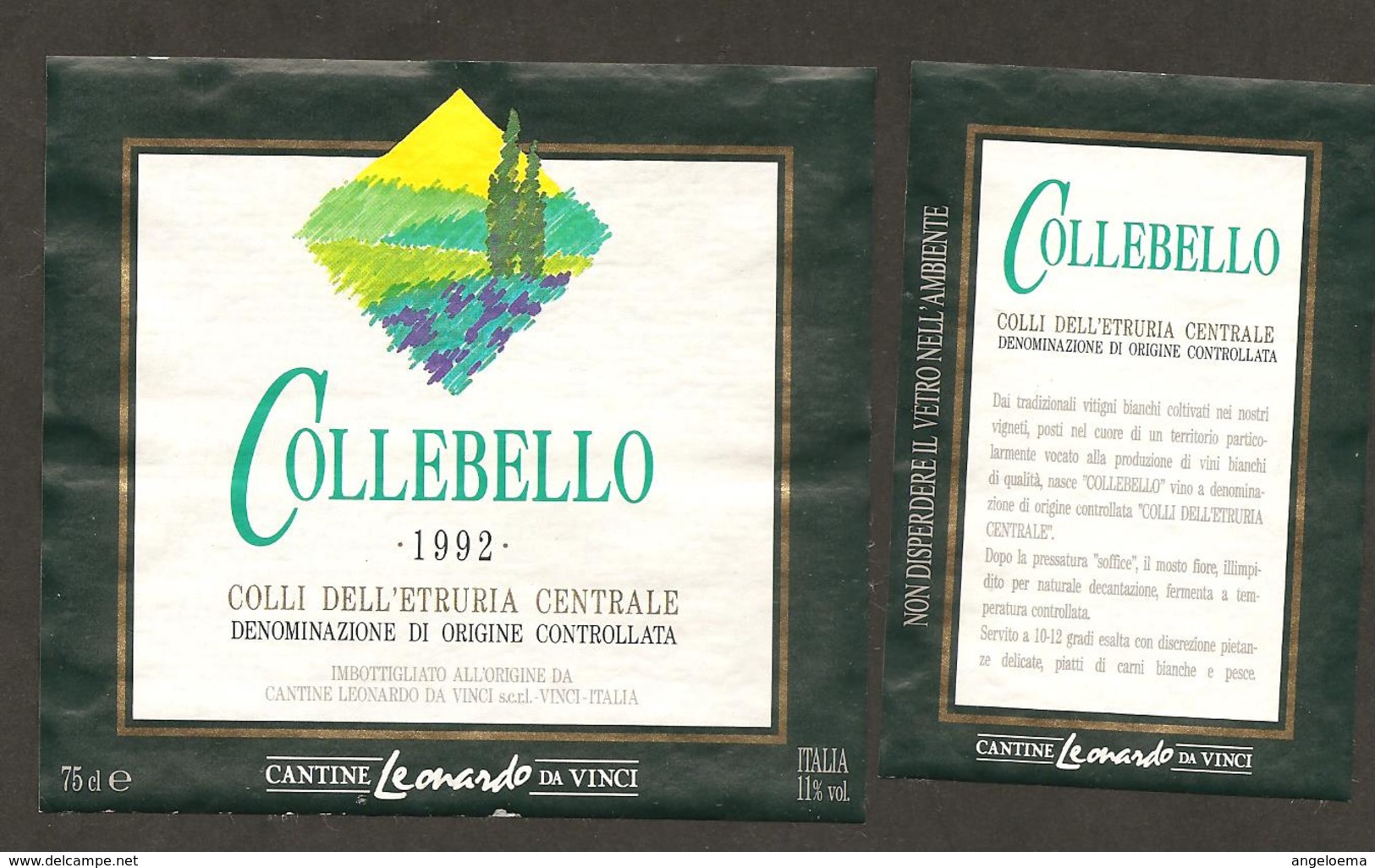 ITALIA - Etichetta Vino COLLI DELL'ETRURIA CENTRALE Doc 1992 Cantina LEONARDO Da Vinci Bianco Di TOSCANA - Vino Bianco