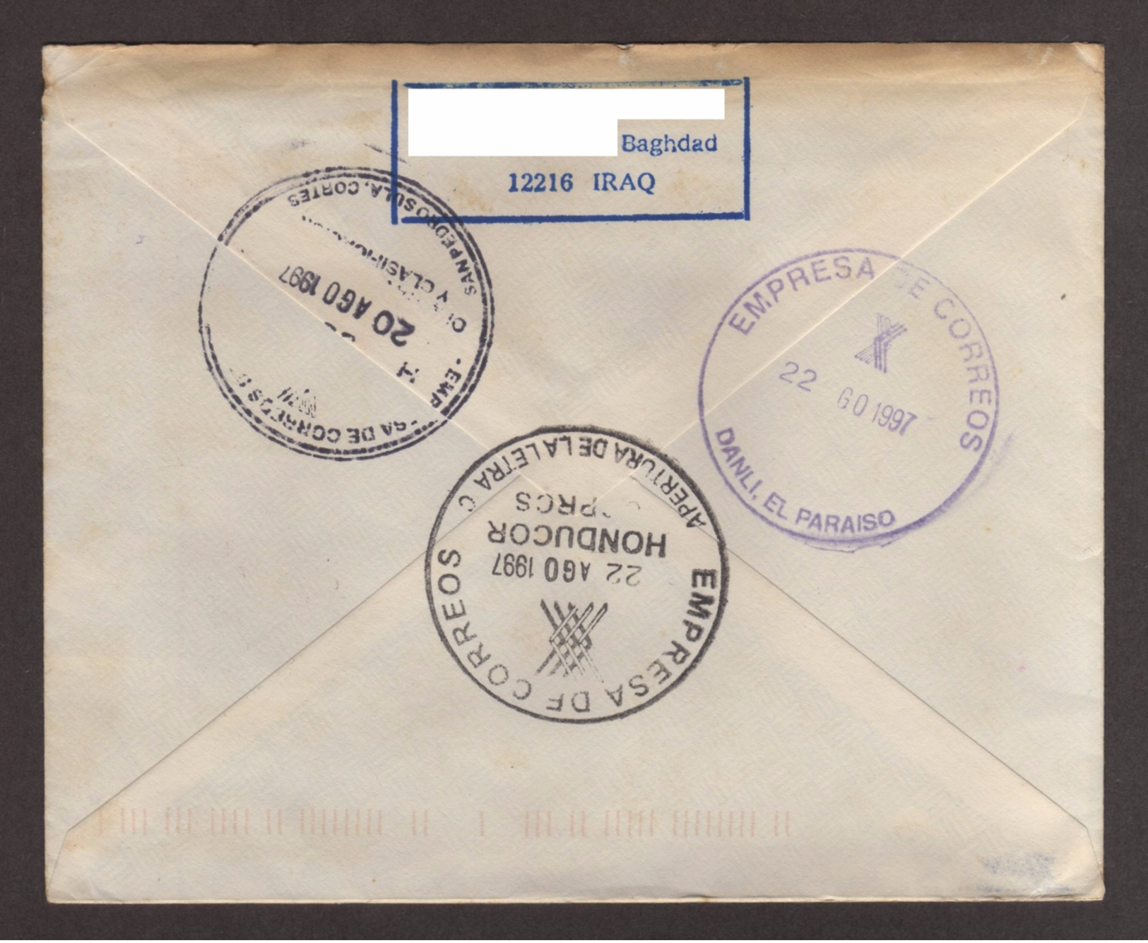 Iraq, Cover Circulated From Baghdad-Danli Misdirected To El Salvador, 1997 - Irak