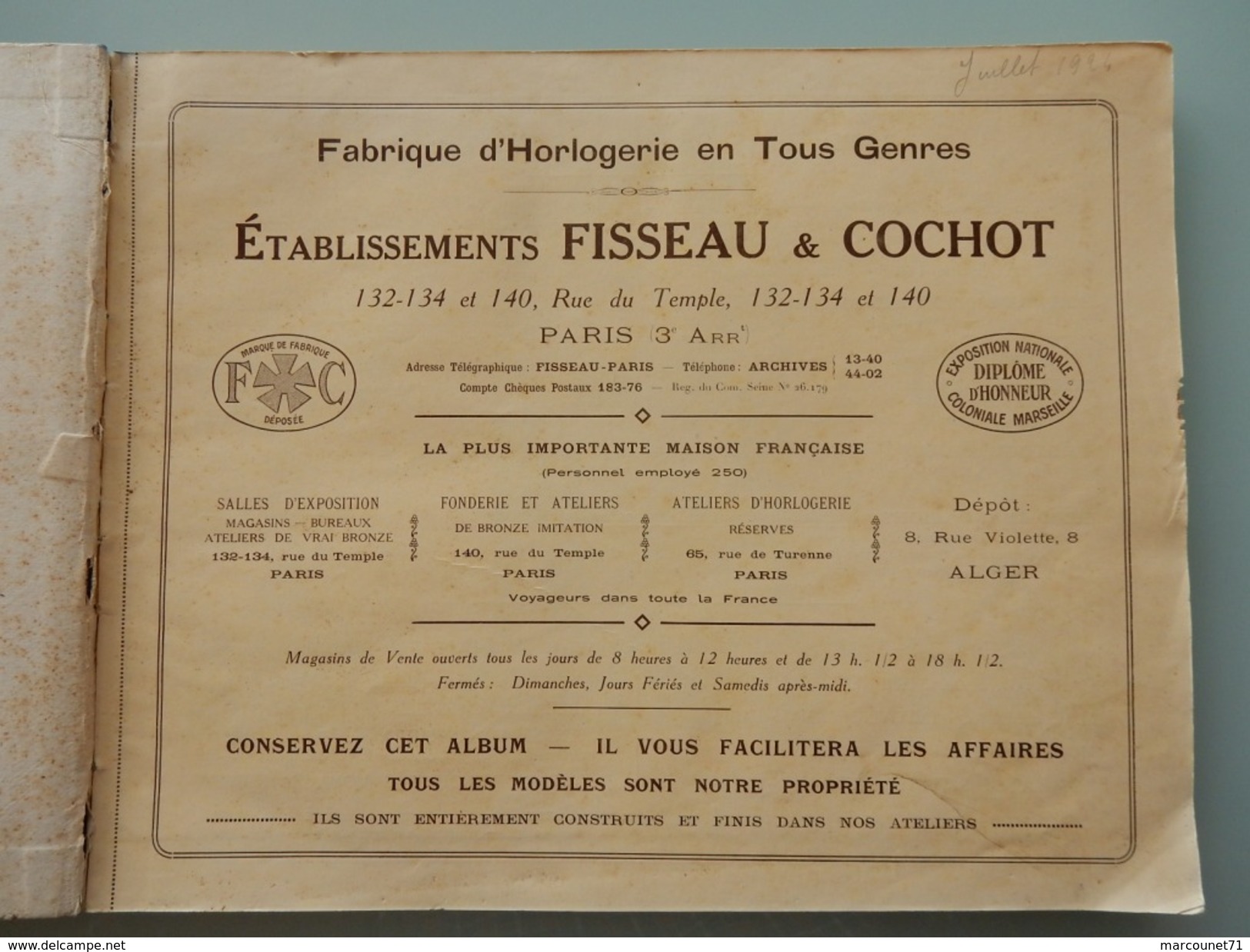 RARE CATALOGUE GARNITURE DE STYLE MARBRE ET BRONZE F ET C PARIS FISSEAU COCHOT HORLOGERIE - 1800 – 1899