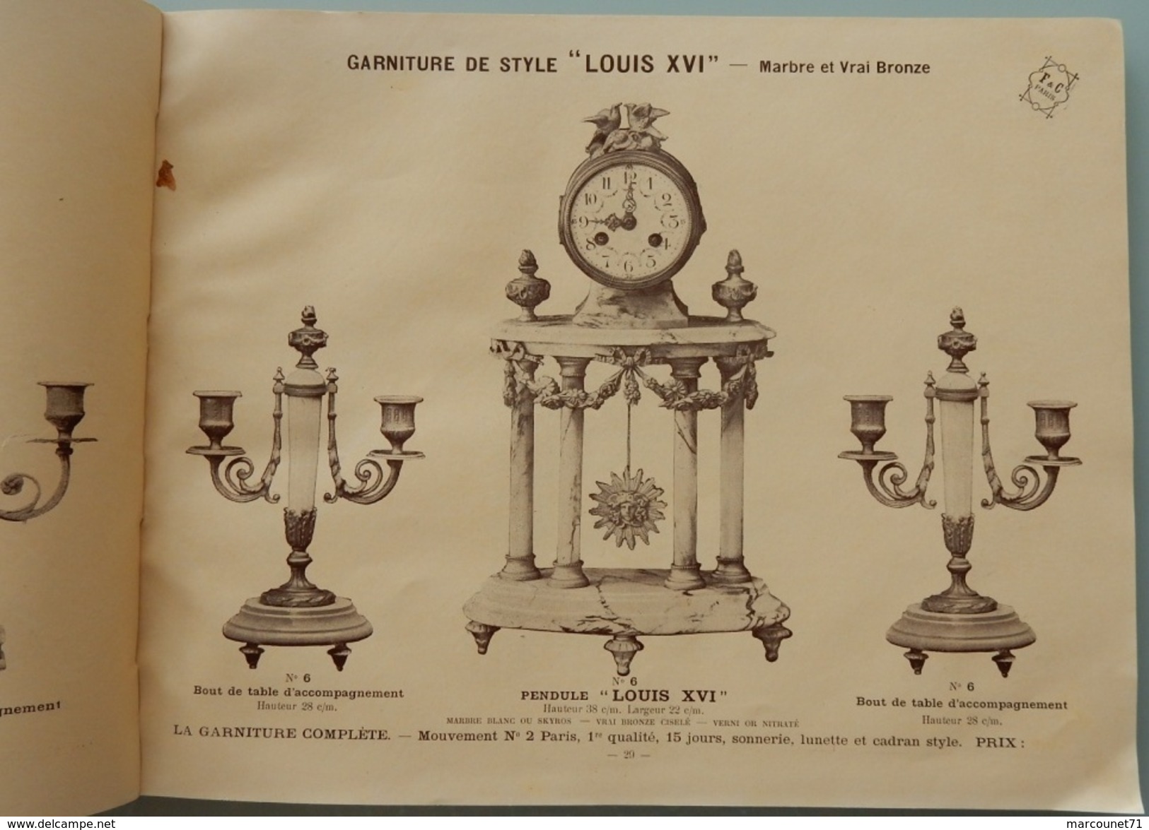 RARE CATALOGUE GARNITURE DE STYLE MARBRE ET BRONZE F ET C PARIS FISSEAU COCHOT HORLOGERIE - 1800 – 1899