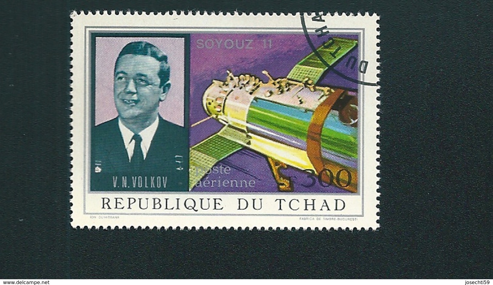 N° 109 PA109 Poste Aérienne Soyouz 11 - Portrait V. N. Volkov  Timbre Tchad (1972) Oblitéré - Chad (1960-...)