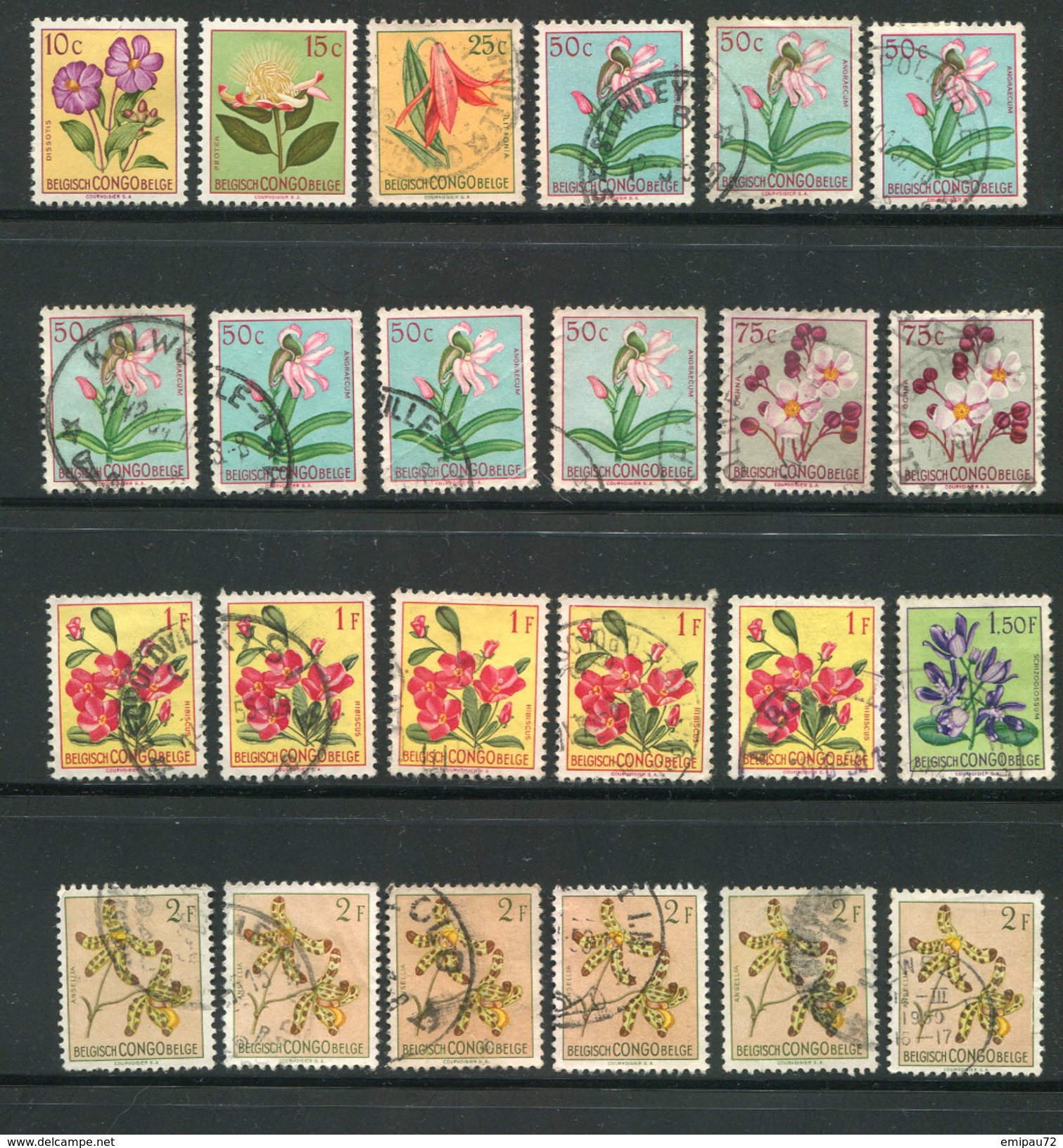 CONGO BELGE- Divers Timbres De 1952- Oblitérés (fleurs) - Oblitérés