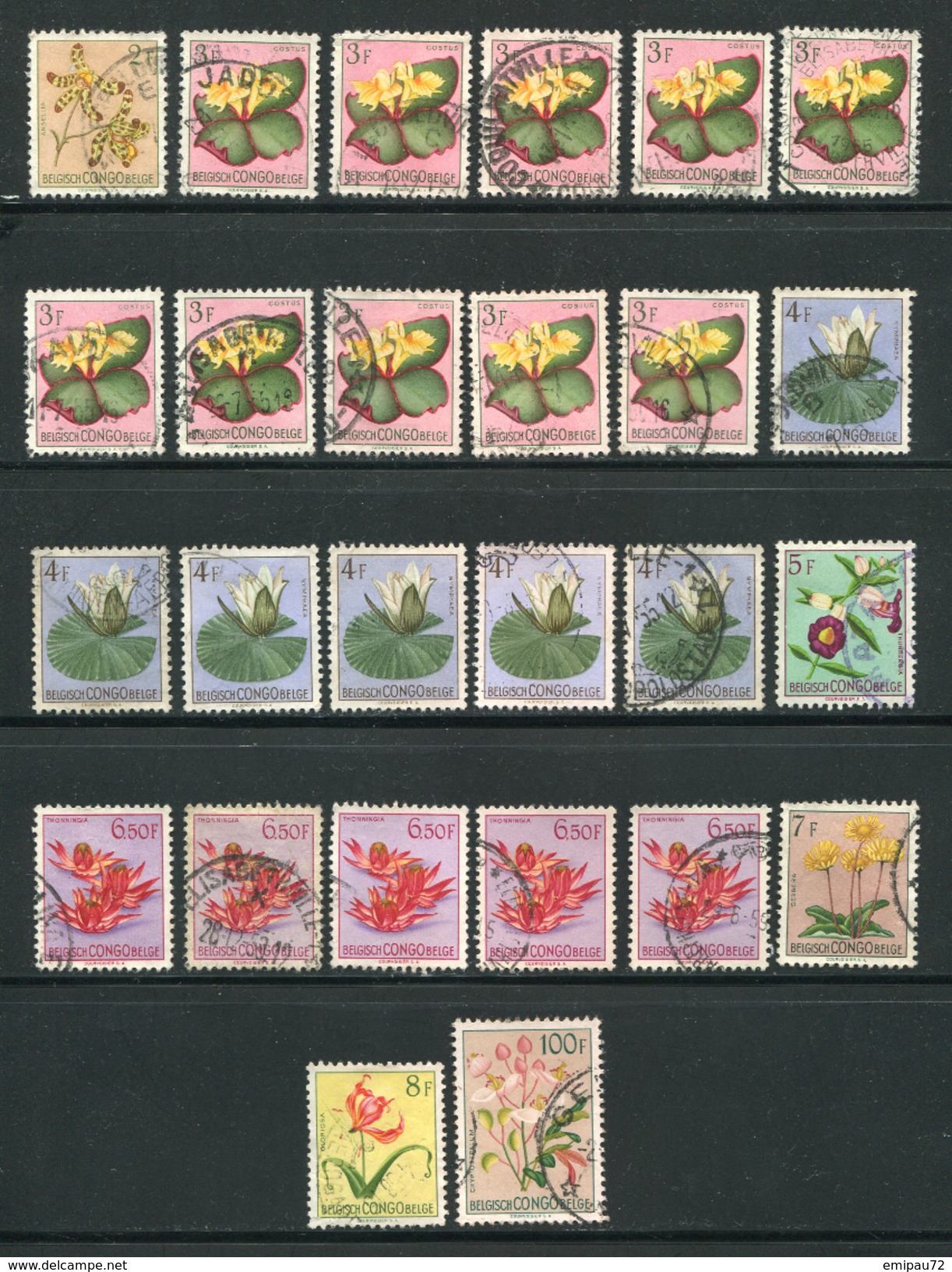 CONGO BELGE- Divers Timbres De 1952- Oblitérés (fleurs) - Oblitérés