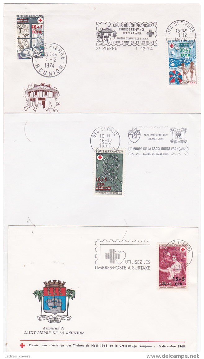 REUNION - CROIX-ROUGE - Joli Lot De 6 Lettres - FDC - Premier Jour - Gebraucht