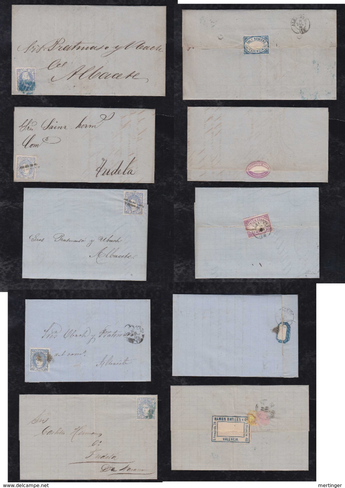 Spain Ca 1870-72 5 Covers With Private Paper Seals On Back - Covers & Documents