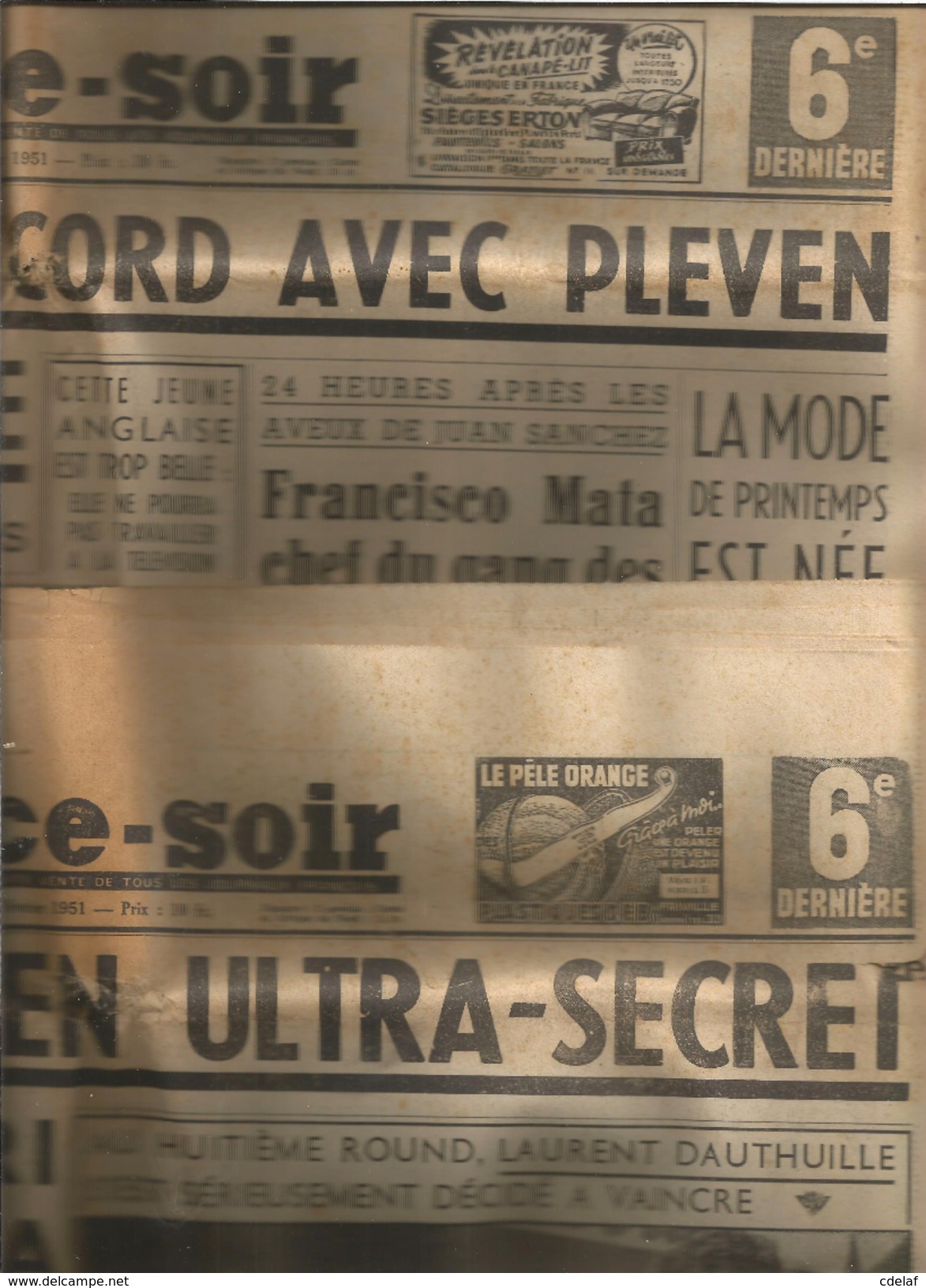 2 Journaux " France-soir" 2 Et 14 Fevrier 1951 Conferencefrance Italie Ultra Secrete Combat Dauthuille Eisenhower Pleven - Autres & Non Classés