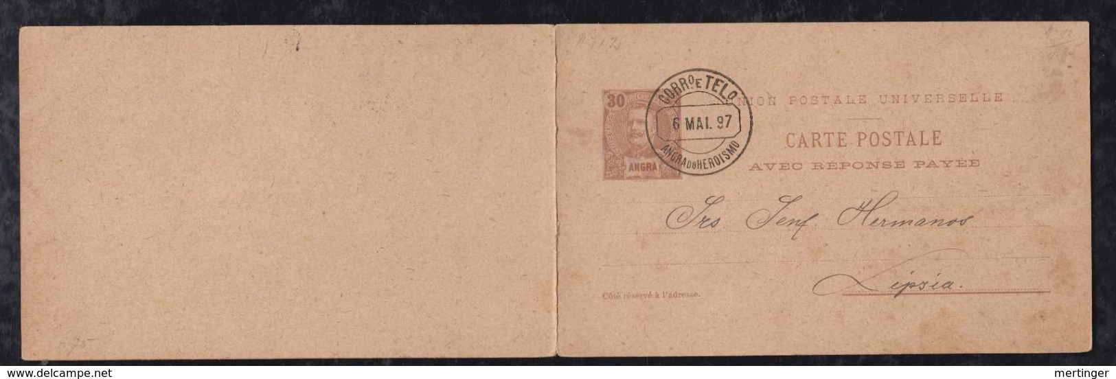 Portugal ANGRA 1897 Answer Reply Stationery Card To LEIPZIG Germany - Angra