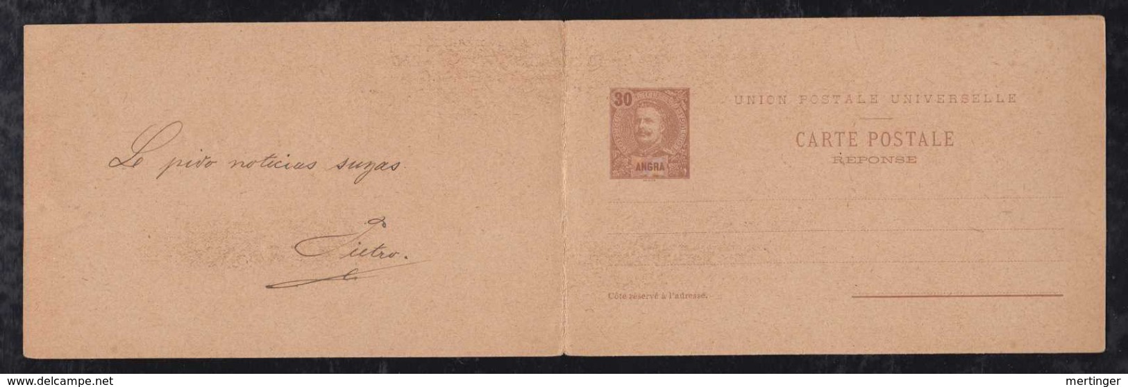 Portugal ANGRA 1897 Answer Reply Stationery Card To LEIPZIG Germany - Angra