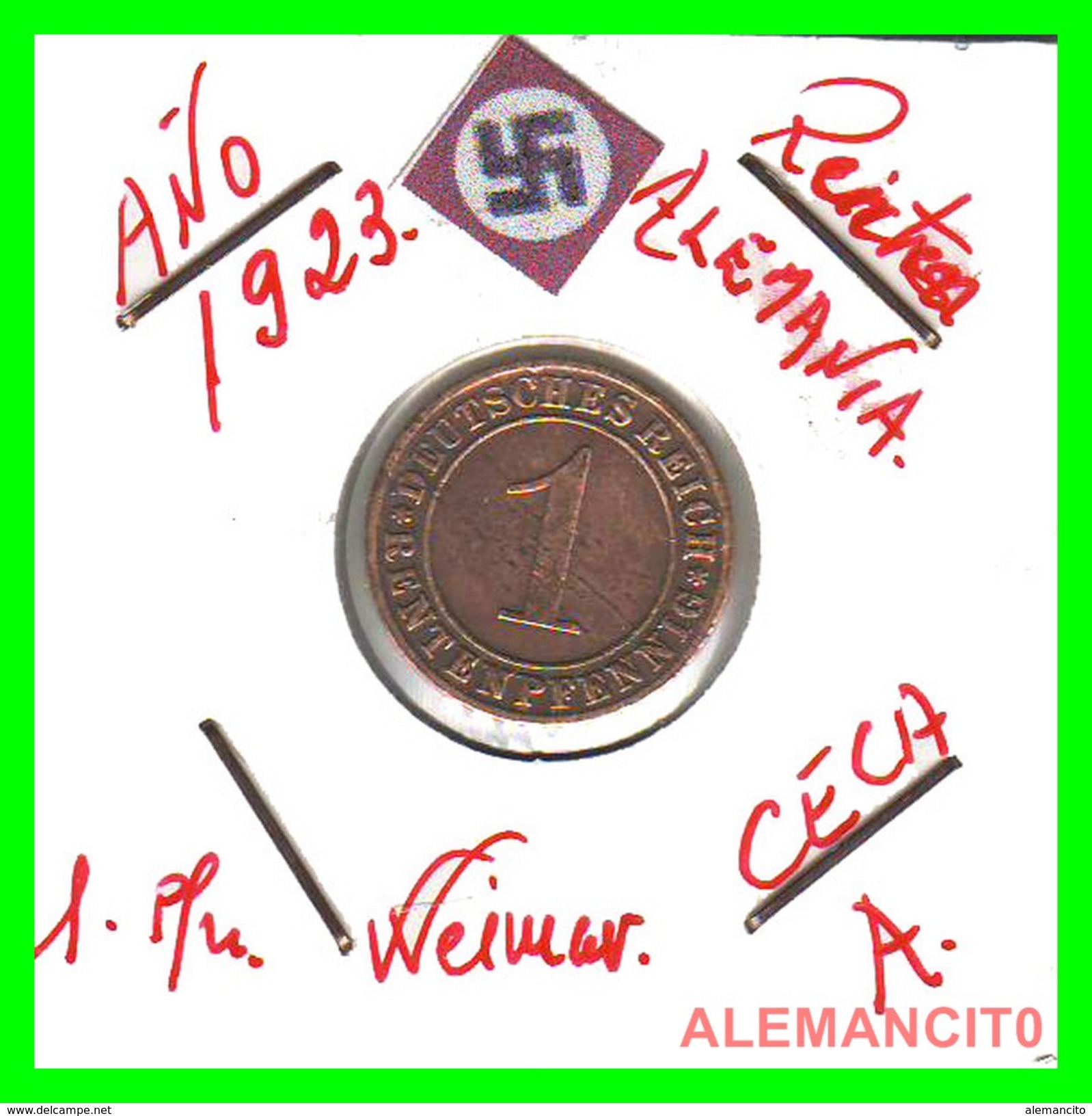 GERMANY, WEIMAR REPUBLIC 1923-1929 RENTENPFENNIG AÑO 1923-A  Bronze - 1 Rentenpfennig & 1 Reichspfennig