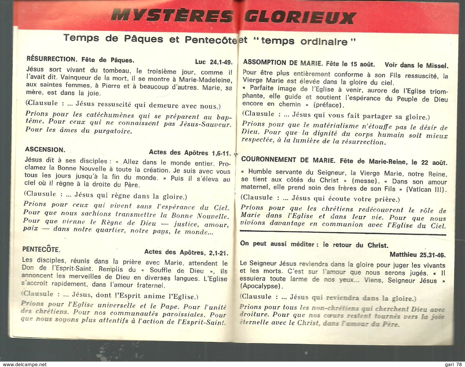 Depliant EQUIPES Du ROSAIRE Comportant Les Dates Des Fêtes Religieuses - Autres & Non Classés