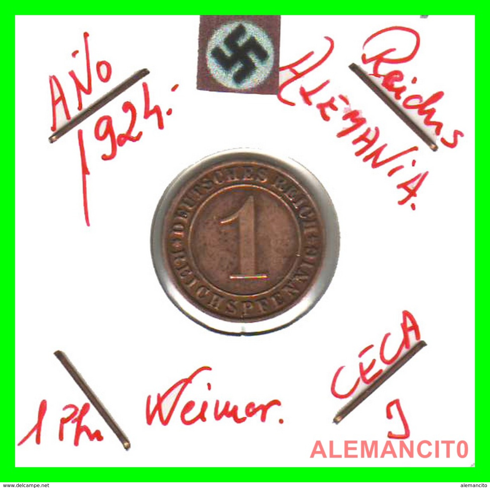 GERMANY, DEUTSCHES.REICH  1924-1936  REICHSPFENNIG  AÑO 1924-J  Bronze - 1 Rentenpfennig & 1 Reichspfennig