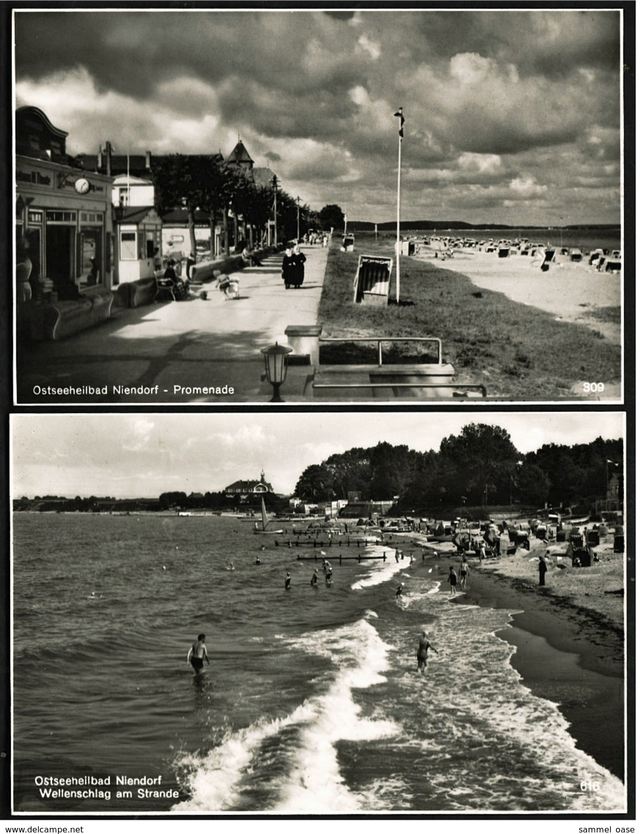 2 X Ostseebad Niendorf  -  Wellenschlag Am Strande -  Promenade  -  Ansichtskarte Ca.1955    (6875) - Timmendorfer Strand