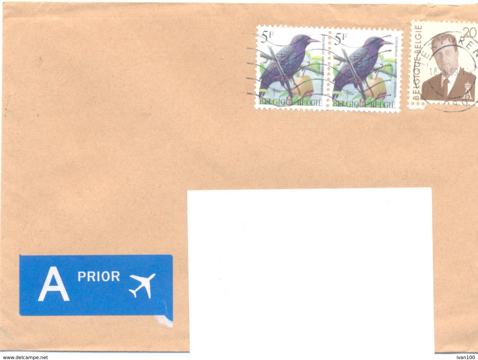 1999. Belgium, The Letter Sent By Ordinary Post To Moldova - Covers & Documents