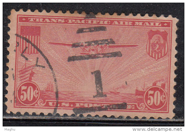 50c Used Trans Pacific Air Mail, Airmail, Airplane, Aviation, Ship, - 1a. 1918-1940 Gebraucht
