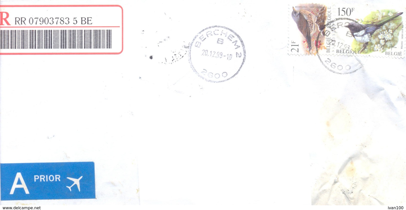 1999. Belgium, The Letter Sent By Registered Post To Moldova - Storia Postale