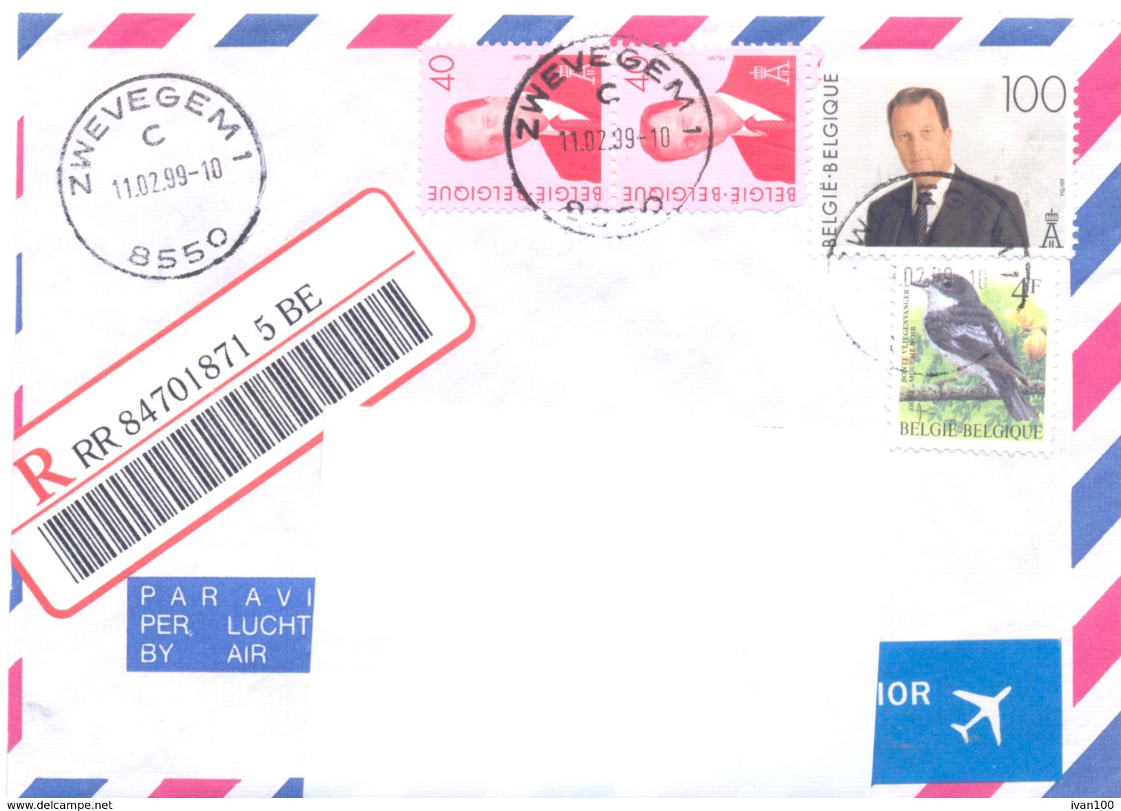 1999. Belgium, The Letter Sent By Registered Post To Moldova - Lettres & Documents