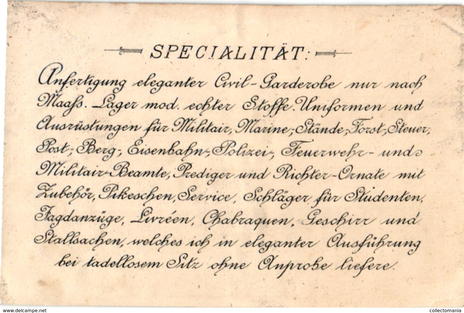 1845 Litho Handpers Visitekaart  Trade CARD BERLIN Friedrich Brandt Schneider-Meister Militair Uniformen DEUTSCHLAND - Winkels